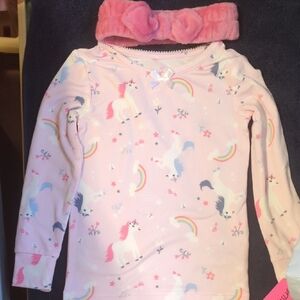 Betsey Johnson 3 PC Pink Unicorn/Rainbow/Flowers Print Pajama Set w/Headband 5